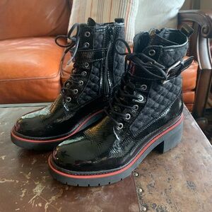 Bos. & Co. Quilted Black and Red Heeled Boots